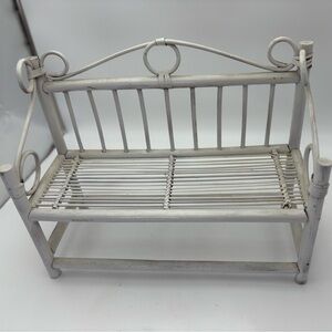 Vintage White Bamboo/Wicker Decorative Small Bench/Display Shelf/Plant Stand